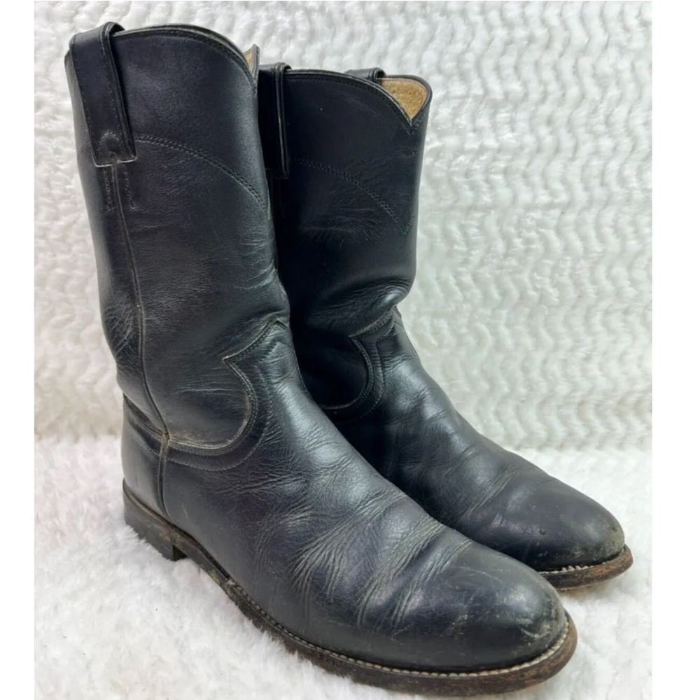 JUSTIN Women's Roper Cowboy Western Boots Black Leather L3703 Size 7